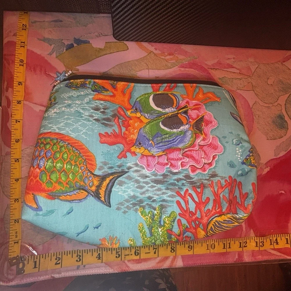 Beach Coral Fish Underwater Theme Make Up Toiletry Bag Zip vibrant blue clean